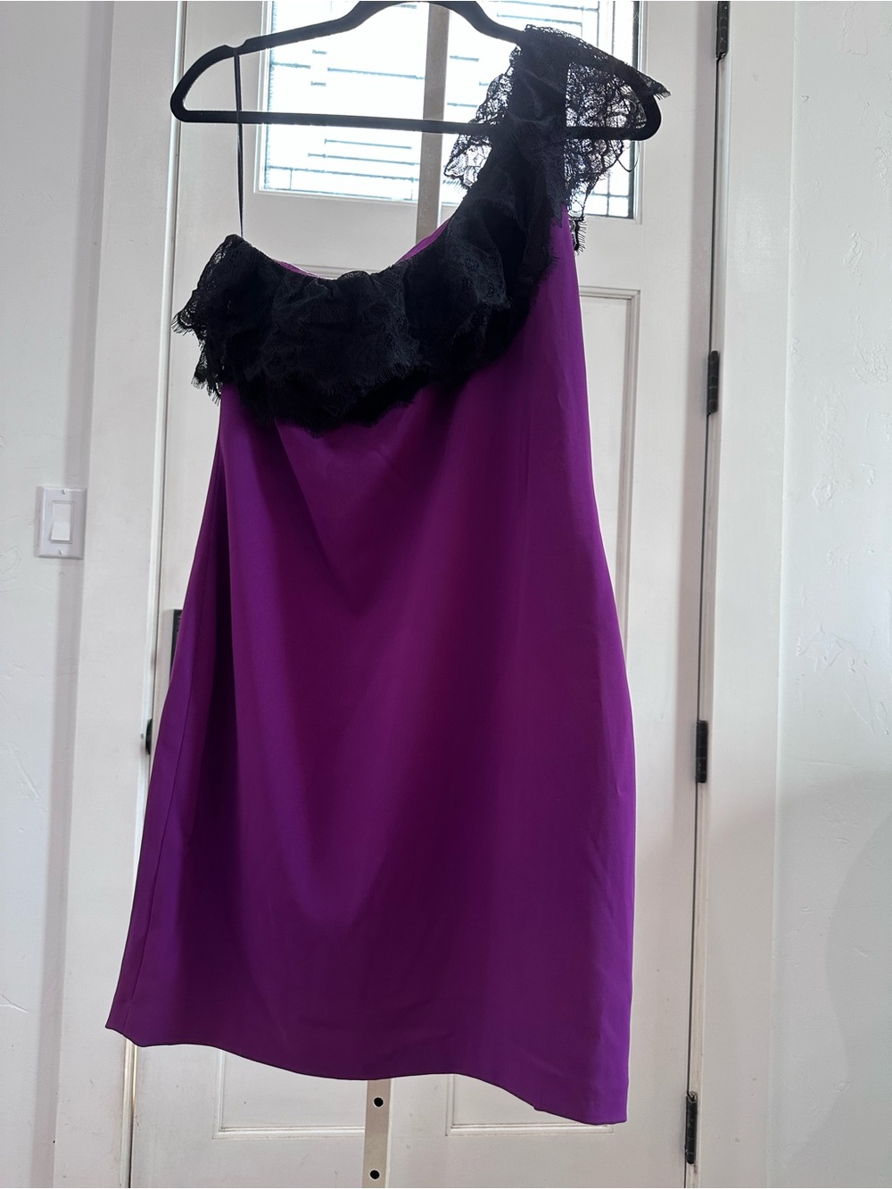 Jay Godfrey Purple One-Shoulder Lace Trim Bodycon Dress